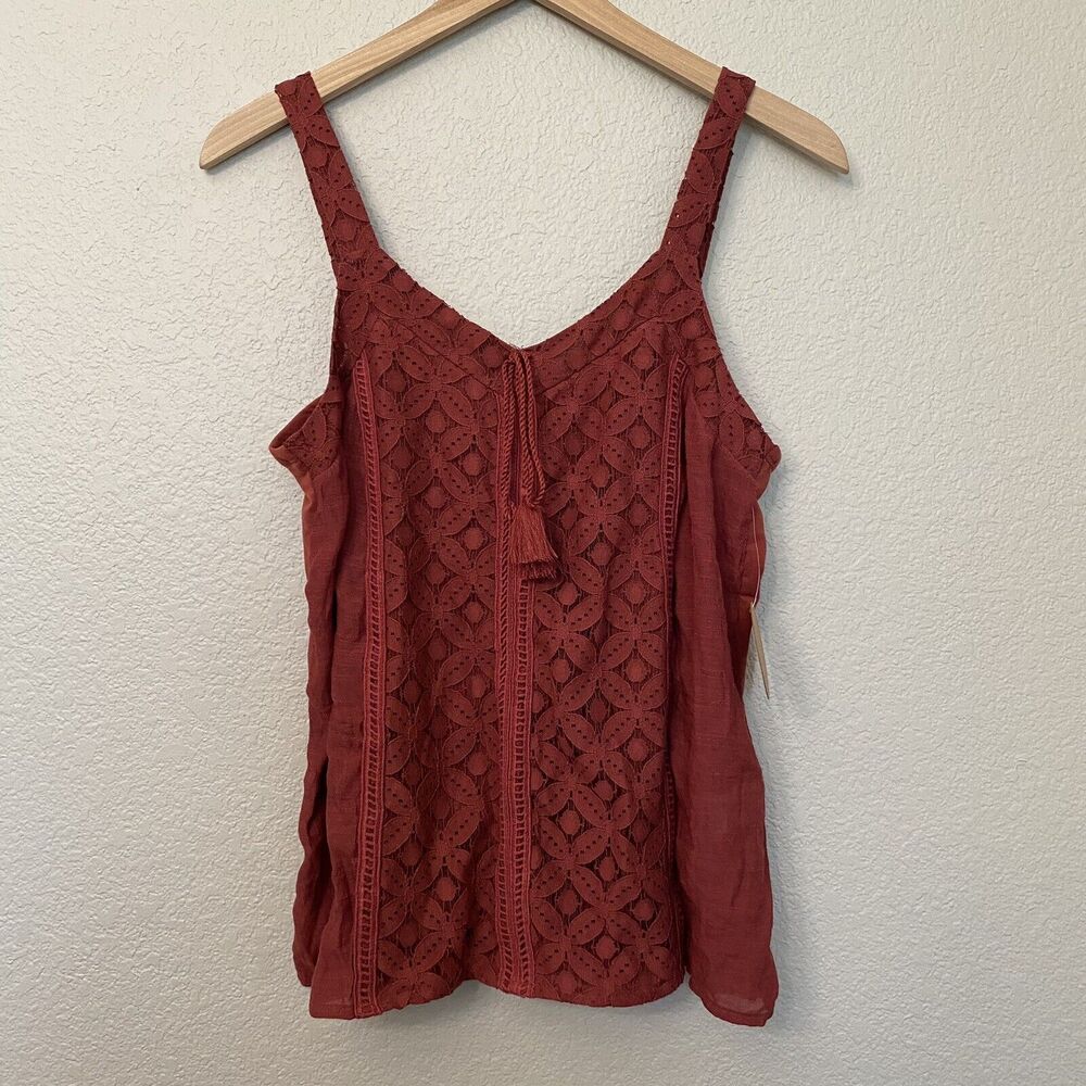 Parallel Skies Womens Burnt Orange Medium Tank Top Lace Light